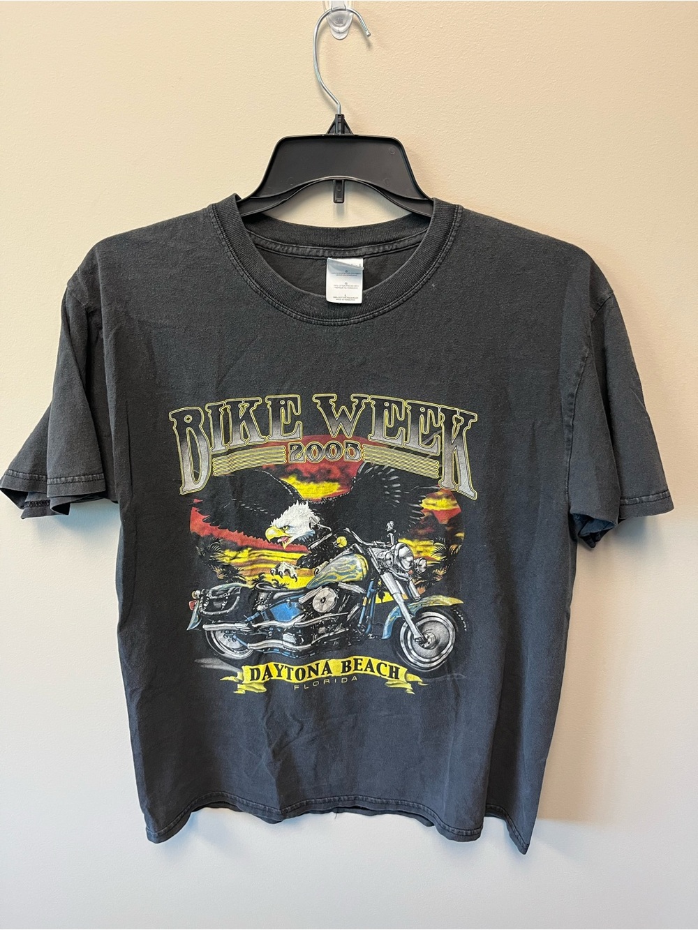 VTG 2003 Daytona Beach Bike Week T‑Shirt L Black 2‑Side Gildan Cotton Fades RARE